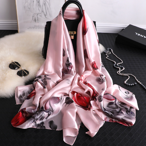 LA FERANI 180x90 Silk Scarf Rose black Silk Stole Foulard Shawl Wrap N266