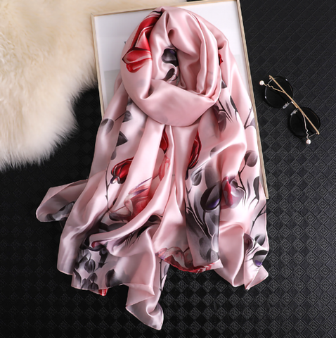 LA FERANI 180x90 Silk Scarf Rose black Silk Stole Foulard Shawl Wrap N266