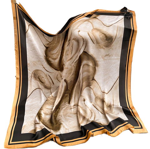 110x110 Silk Scarf Art Style Orange Black Stole Shawl Foulard N273