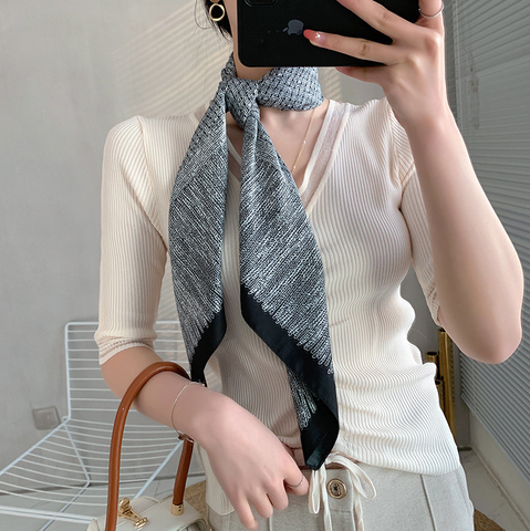 90x90 Silk Scarf Grey White Business Bandana Shawl Stole Foulard N277