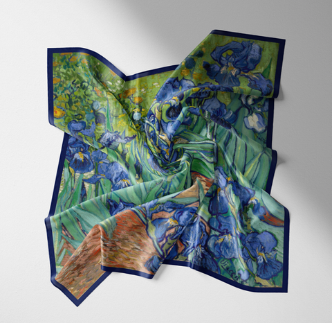 LA FERANI 53x53 Silk Scarf Van Gogh Landscape Green Style Bandana Silk Stole Foulard N292