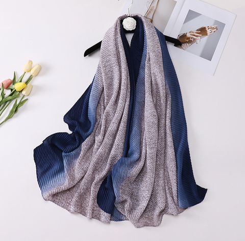 LA FERANI 180x90 Wool Scarf Blue Grey Classic Style Stole Shawl Foulard Wrap N335