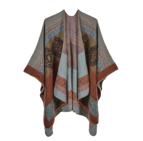 LA FERANI Poncho 150x130 Wool Cape Wrap Cloak Brown All Saisons P13