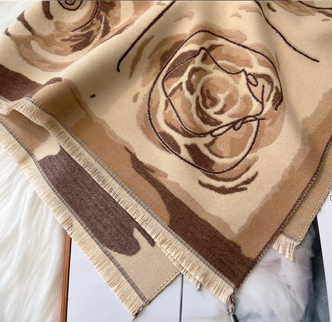 LA FERANI Cashmere Scarf 200x70 Beige Vintage Style Wool Shawl Wrap Pashmina S33