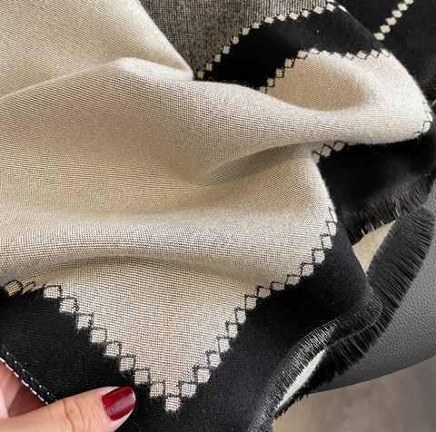 Cashmere Scarf 185x70 Beige Black Business Style Wool Shawl Wrap Pashmina S41