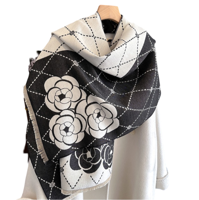 Cashmere Scarf 185x65 Black White Asian Style Wool Business Style Shawl Wrap Pashmina S69