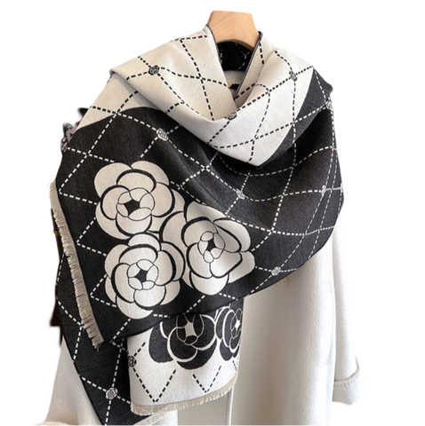 Cashmere Scarf 185x65 Black White Asian Style Wool Business Style Shawl Wrap Pashmina S69