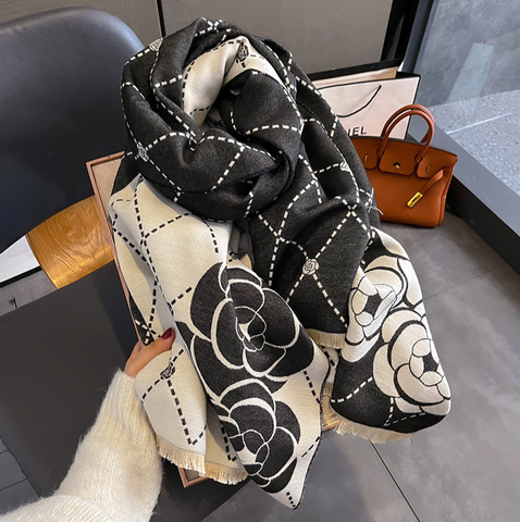 Cashmere Scarf 185x65 Black White Asian Style Wool Business Style Shawl Wrap Pashmina S69