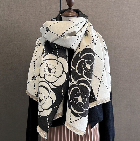 Cashmere Scarf 185x65 Black White Asian Style Wool Business Style Shawl Wrap Pashmina S69