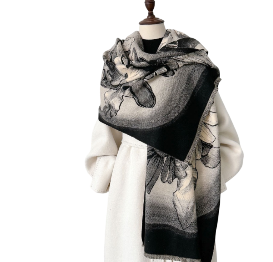 Cashmere Scarf 185x65 Black White Style Wool Business Style Shawl Wrap Pashmina S72