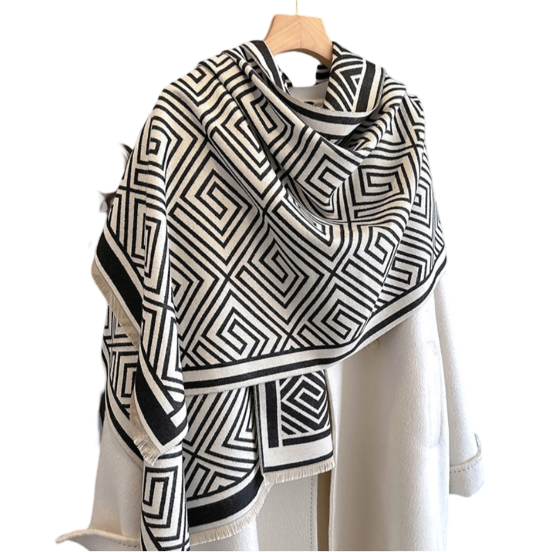 Cashmere Scarf 185x65 Black White Style Wool Business Style Shawl Wrap Pashmina S74