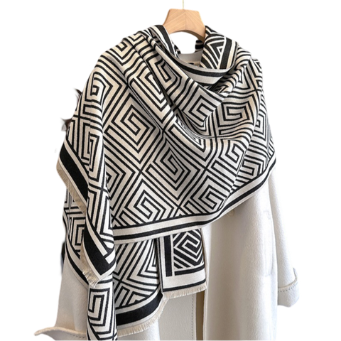 Cashmere Scarf 185x65 Black White Style Wool Business Style Shawl Wrap Pashmina S74