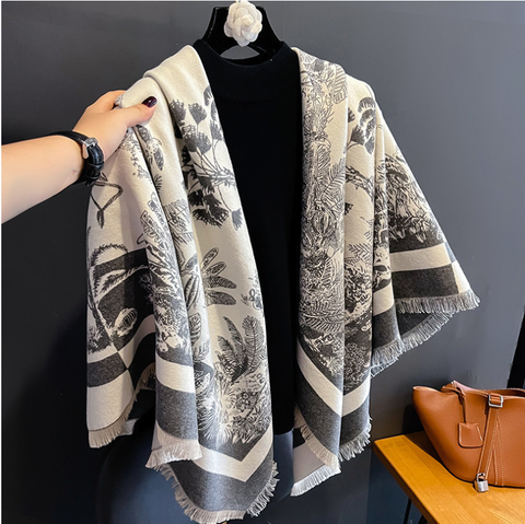 Cashmere Scarf 130x130 Grey White Wool Blanket Shawl Wrap Pashmina S75