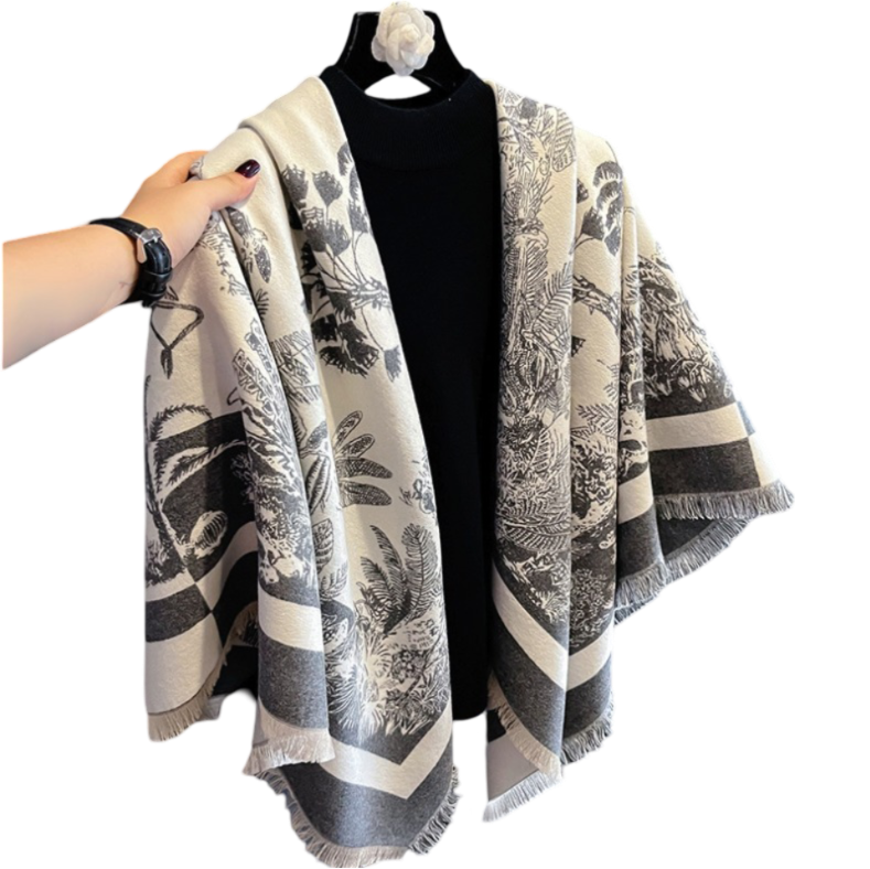 Cashmere Scarf 130x130 Grey White Wool Blanket Shawl Wrap Pashmina S75