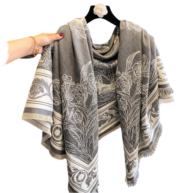 Cashmere Scarf 130x130 Grey Beige Wool Blanket Shawl Wrap Pashmina S76