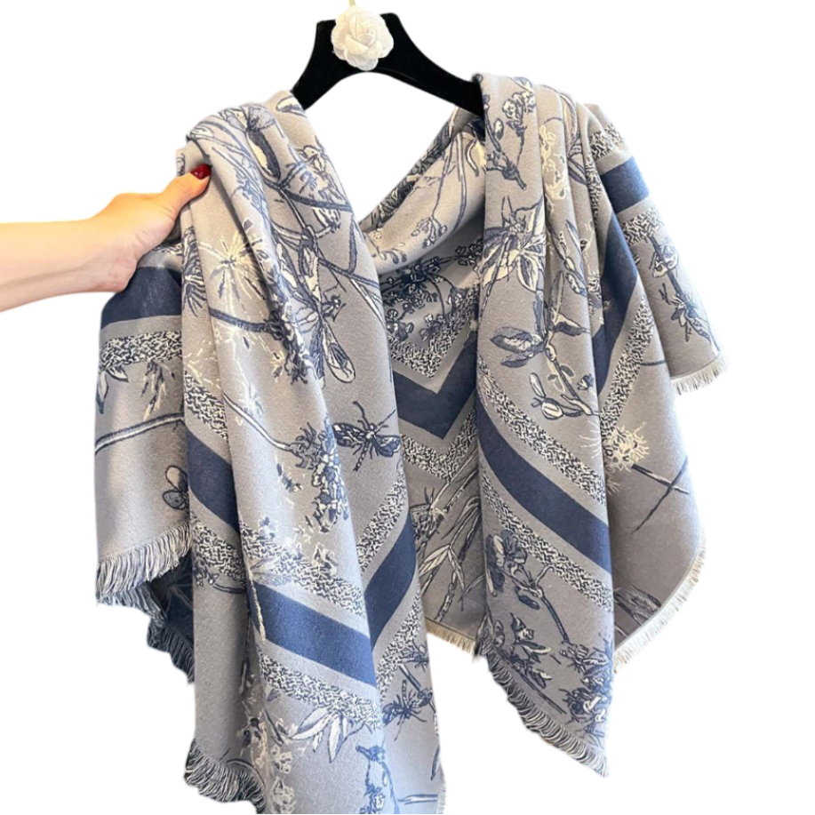 Cashmere Scarf 130x130 Grey Blue Wool Blanket Shawl Wrap Pashmina S78