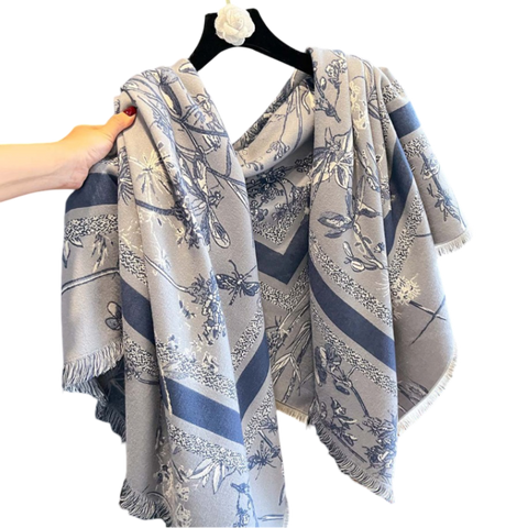 Cashmere Scarf 130x130 Grey Blue Wool Blanket Shawl Wrap Pashmina S78