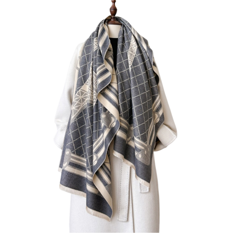 Cashmere Scarf 185x65 black beige Paris Eiffel Tower Style Wool Business Style Shawl Wrap Pashmina S83