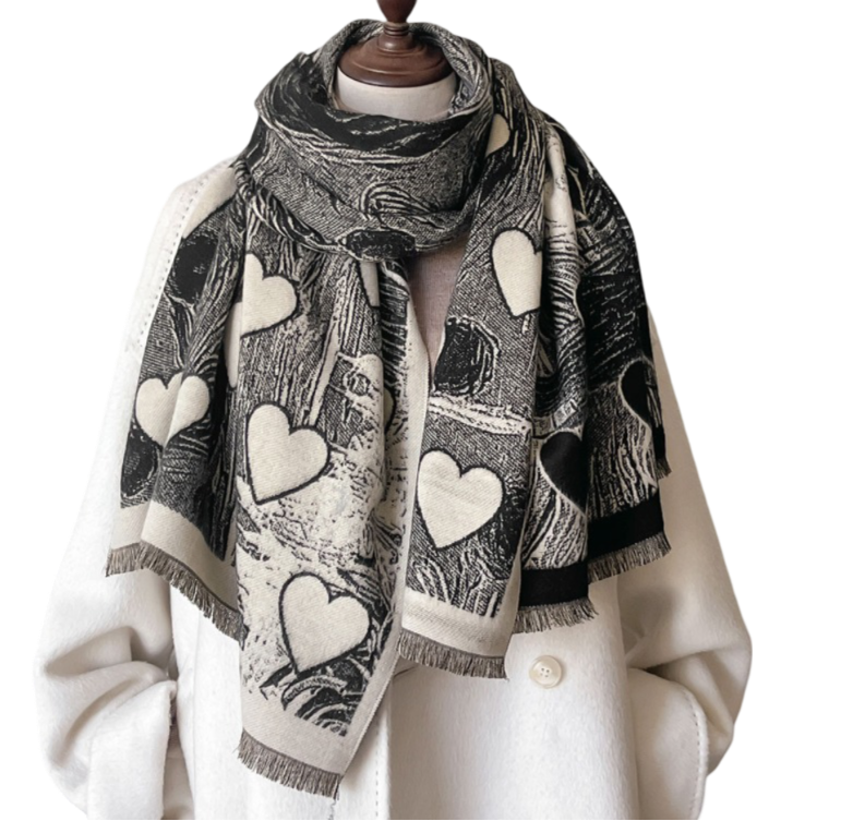 Cashmere Scarf 185x65 black beige heart love Style Wool Business Style Shawl Wrap Pashmina S85