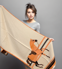 Cashmere Scarf 180x65 Orange Horse Print Wool Shawl Wrap Stole Pashmina N99