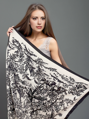 LA FERANI 90x90 Silk Scarf black white beige Silk Stole Foulard Shawl N327