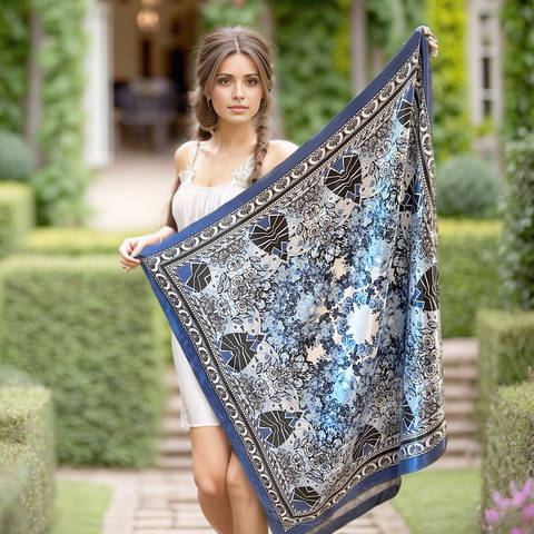 90x90 Silk Scarf classic blue business Style Stole Style Foulard Shawl N87