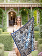 90x90 Silk Scarf classic blue business Style Stole Style Foulard Shawl N87