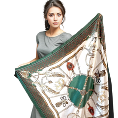 Silk Scarf 90x90 Shawl Green Classic Pink Bandana Neck Foulard N54
