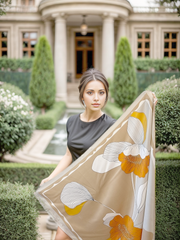 90x90 Silk Scarf beige orange Classic elegant business Style Silk Stole Foulard N611