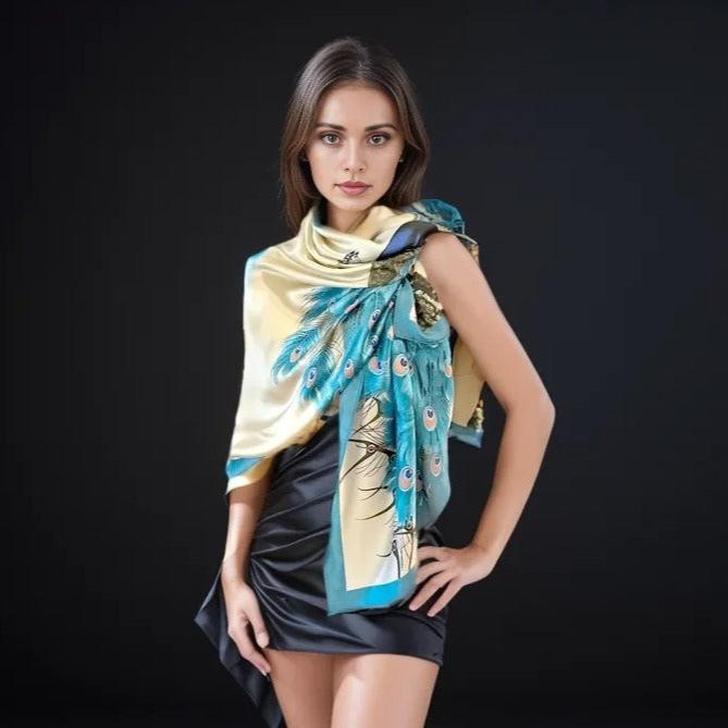 180x80 Beach Silk Scarf beige  turquoise Style Stole Shawl Foulard Wrap N282