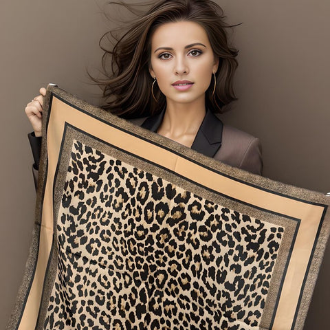 Silk Scarf 70x70cm Leopard Brown Business Style Silk Stole Wrap Foulard NN12