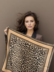 Silk Scarf 70x70cm Leopard Brown Business Style Silk Stole Wrap Foulard NN12
