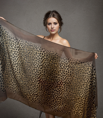 LA FERANI 180x90 Silk Scarf Leopard Brown Black Silk Shawl Stole Wrap Foulard N144