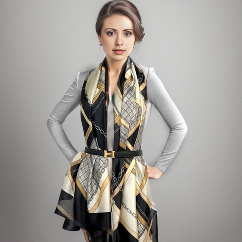 180x90 Silk Scarf Beige Black Shawl Business Wrap Silk Stole Foulard N190