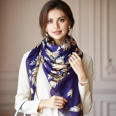 180x90 Silk Scarf business Style Purple Black Stole Shawl Foulard M2