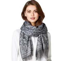 LA FERANI Cashmere Scarf 200x70 Grey Style Wool Stole Shawl Wrap Pashmina M1
