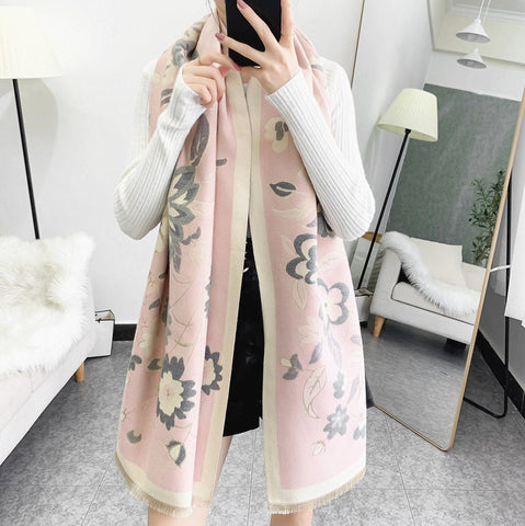 Kaschmir Schal rosa Rosen Wolle Vintage Damen sanft warm 185x65cm Poncho Wollschal sanft Wolle Valentinstag Geschenk Idee Mutter Frau