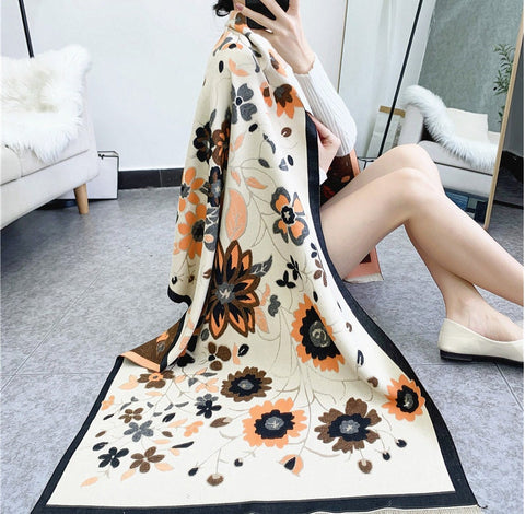 Kaschmir Schal rosa Rosen Wolle Vintage Damen sanft warm 185x65cm Poncho Wollschal sanft Wolle Valentinstag Geschenk Idee Mutter Frau